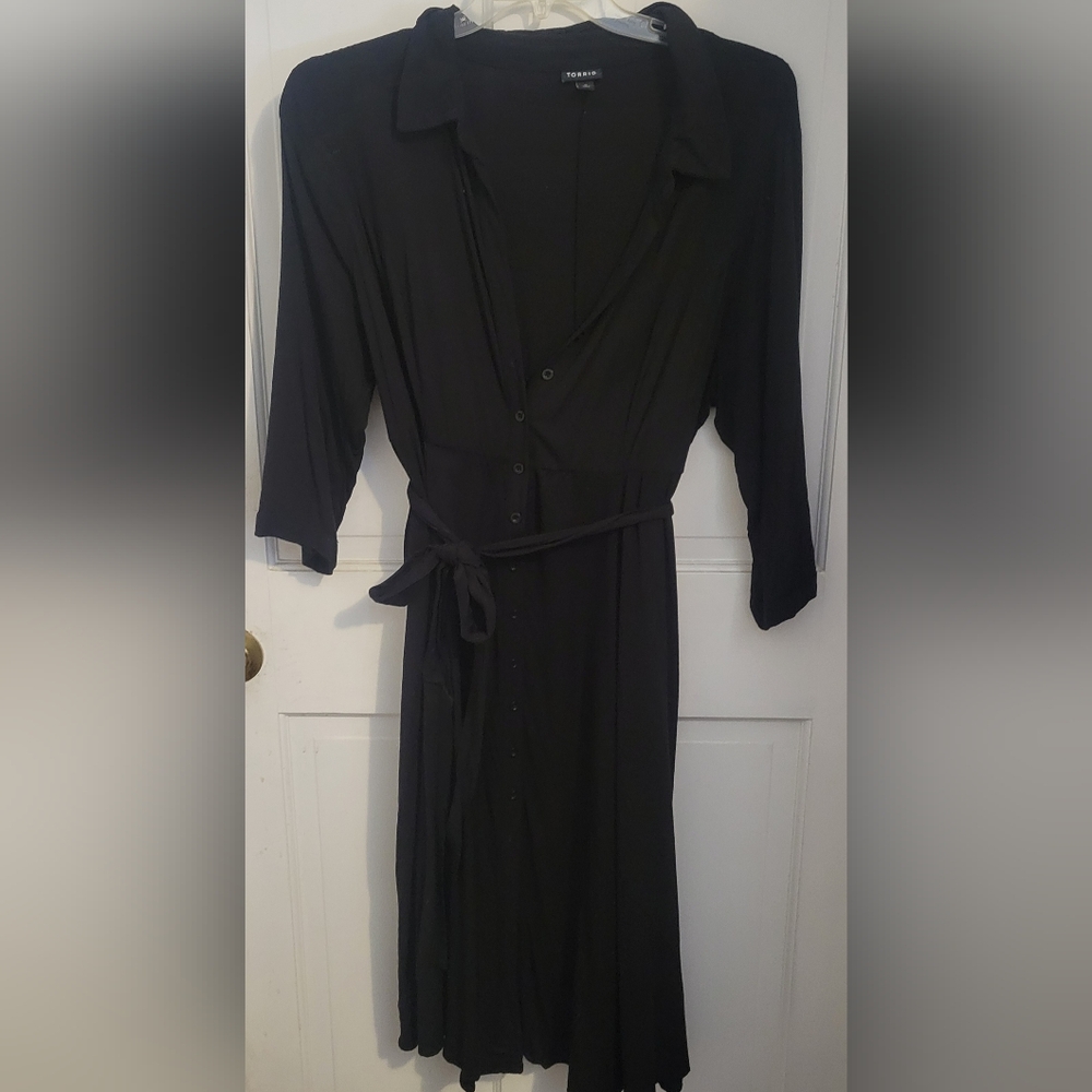 Torrid Black Midi Dress with Tie Waist